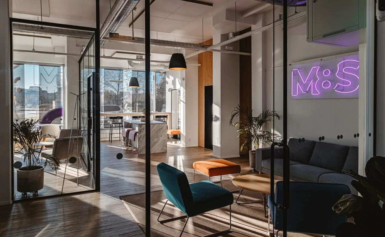 Lounge of the M8S event venue in Kalasatama, Helsinki